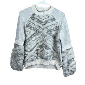 Amadi Anthropologie Womens Texture-Stitched Faux Fur Moroccan Sweatshirt Top XS